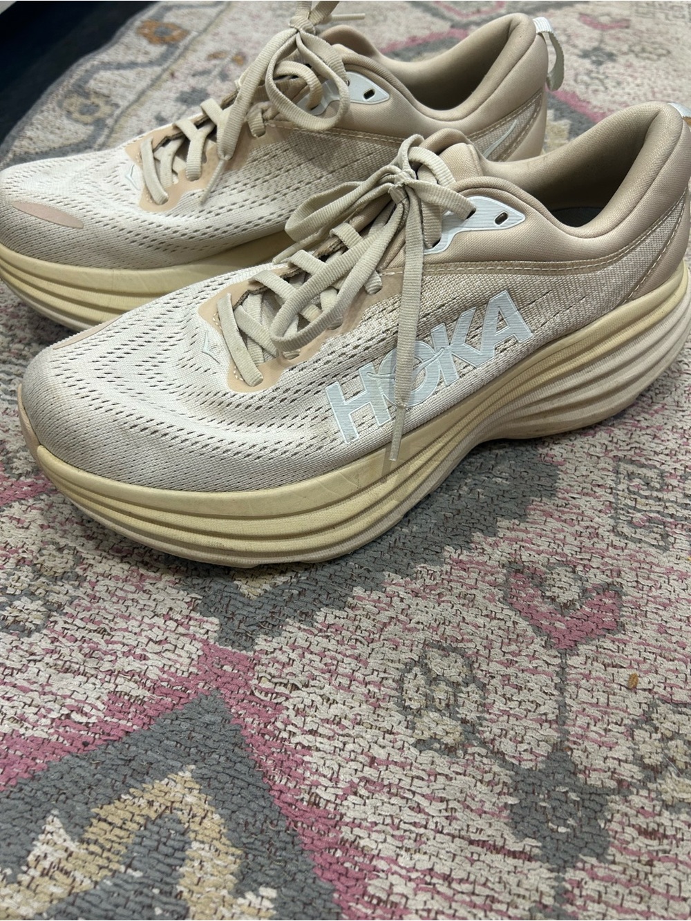 Hoka bondi 6 size 8.5 Women's Neutral Beige Lace-Up Athletic Sneakers